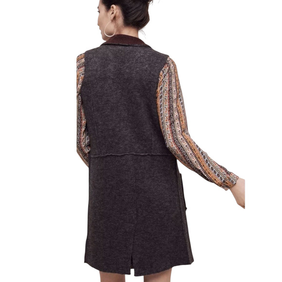 Moth Anthropologie Morris Wool Blend Duster Sweater Vest M/L Petite Black Gray - Picture 10 of 12